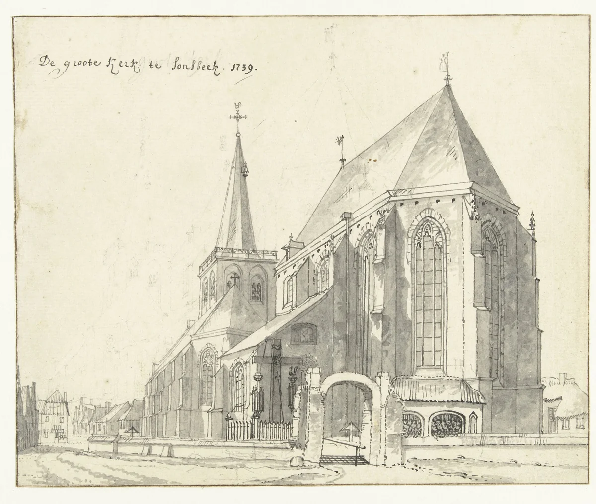 Grote kerk te Sonsbeck by Jan de Beijer, drawing, 1739