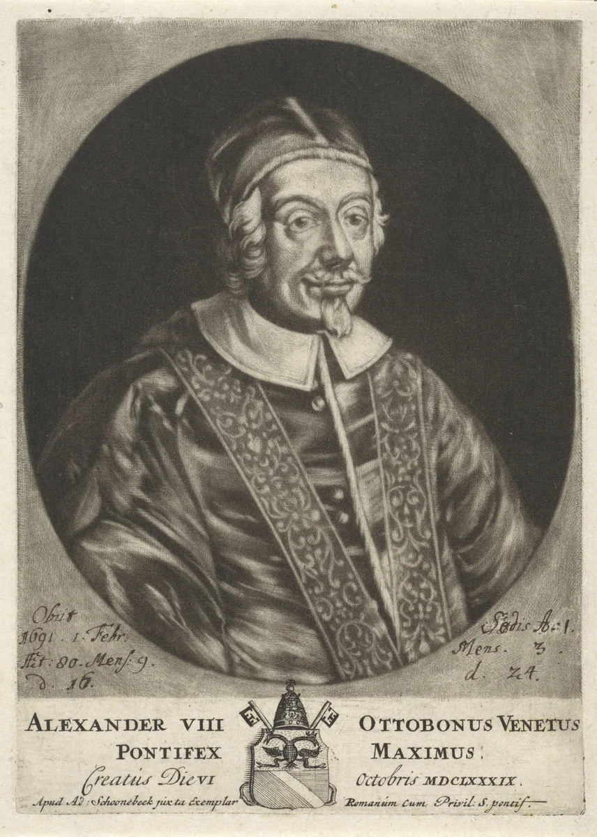 Portret van paus Alexander VIII by anonymous, print, 1689-1714