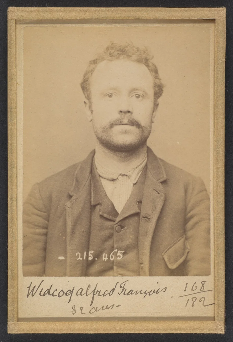 Widcoq. Alfred, François, Adolphe. 32 ans, né à Fressenneville (Somme). Mécanicien. Anarchiste. 10/3/94. by Alphonse Bertillon, photograph, 1894