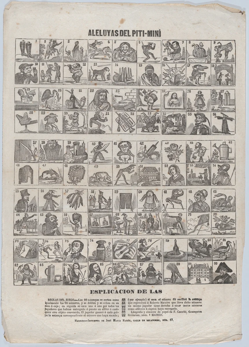 Game of Piti-Miní (trivia) by José María Marés, print, 1855-1865