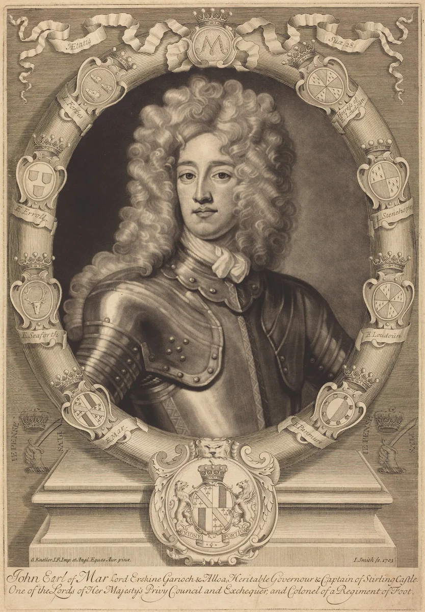 John, Earl of Mar, Lord Erskine by John Smith, Sir Godfrey Kneller, print, 1703