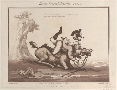 Horse Accomplishments, Sketch 8: An Arithmetician !! by Thomas Rowlandson, print, 1799