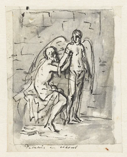 Icarus krijgt van Daedalus zijn vleugels aangezet by Jurriaan Andriessen, drawing, 1800