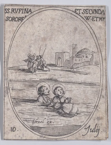Ste. Rufine e Ste. Seconde, soeurs (St. Rufina and St. Seconda, Sisters), July 10th, from "Les Images De Tous Les Saincts et Saintes de L'Année" (Images of All of the Saints and Religious Events of the Year) by Jacques Callot, print, 1636
