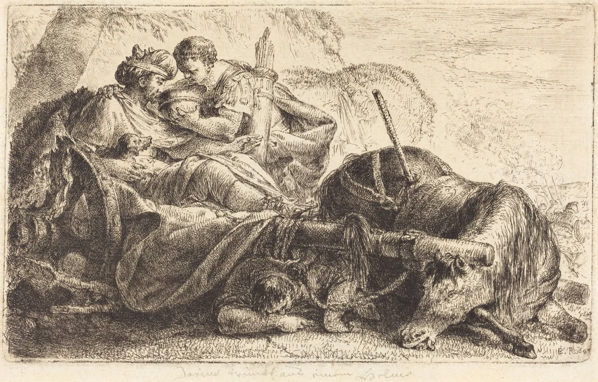 Darius Receiving Water from the Helmet of One of Alexander's Soldiers by Bernhard Rode, print, 1774