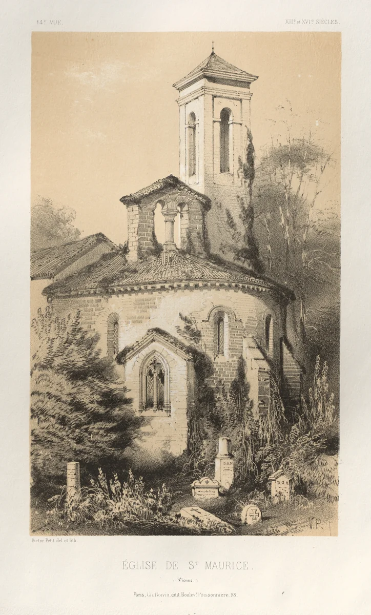 Architecture Pittoresque ou Monuments des xveme. Et xvieme. Siecles: Chateaux De France des XV et XVI Siecles: Pl.14, Eglise de St. Maurice (Vienne) by Victor Petit, print, 1860