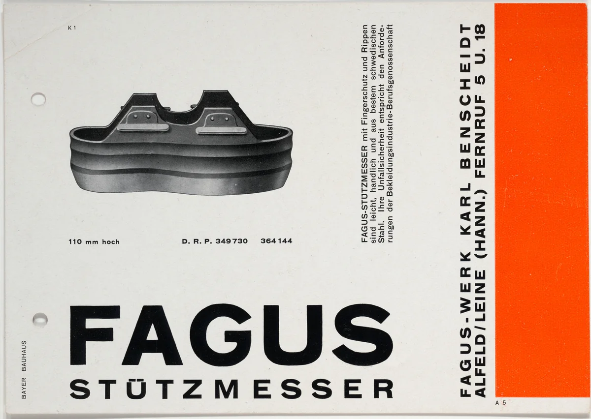Fagus Stützmesser by Herbert Bayer, design, 1926