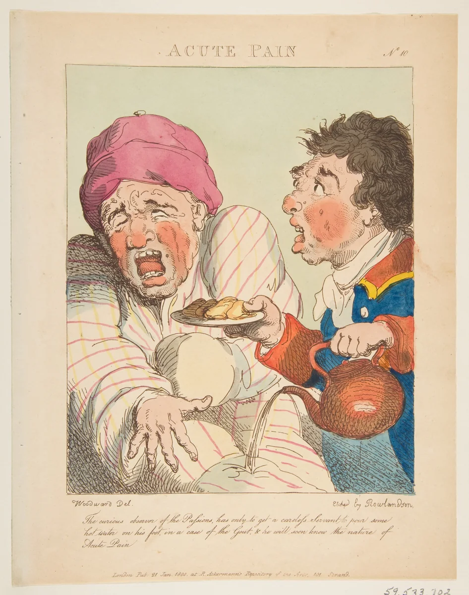 Acute Pain (Le Brun Travested, or Caricatures of the Passions) by Thomas Rowlandson, print, 1800