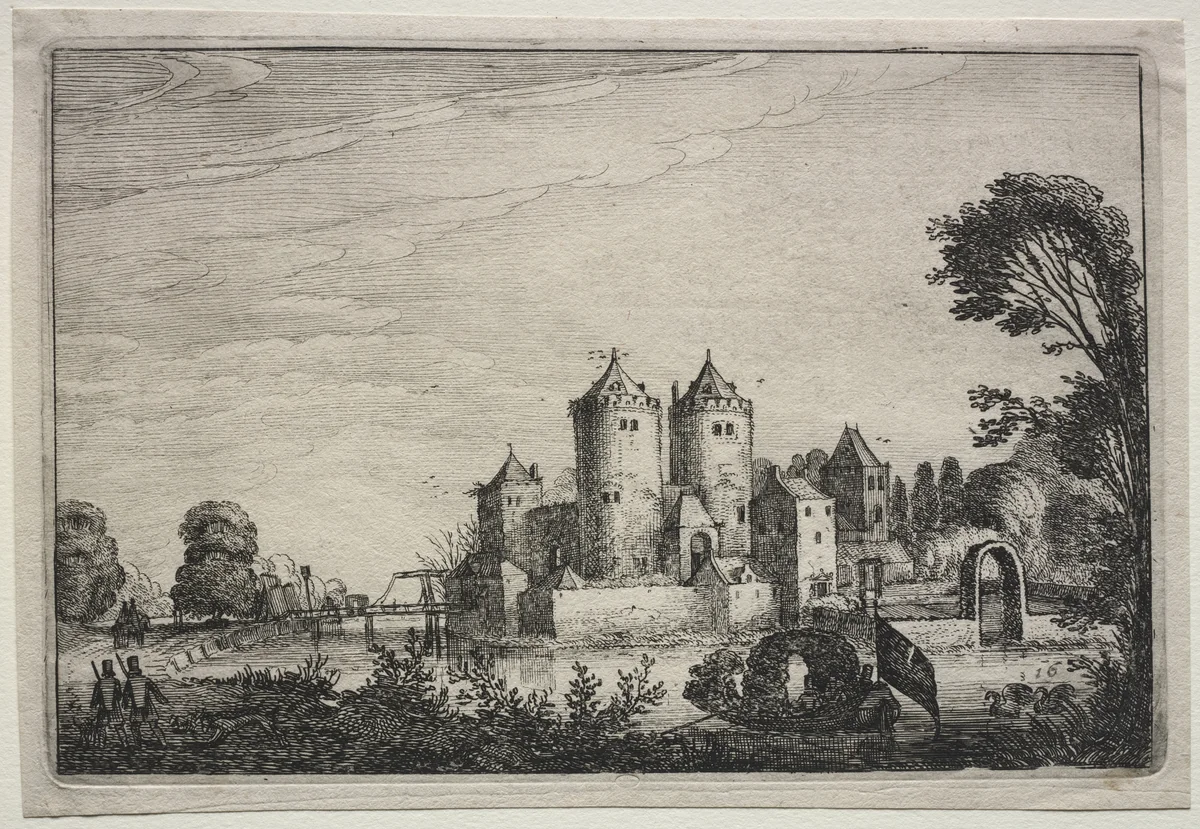 The Castle with Two Towers by Jan van de Velde, print, 1616