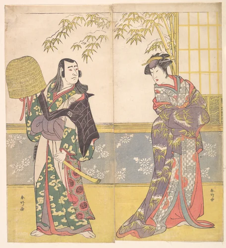 Kabuki Actors Sawamura Sōjūrō III and Sanogawa Ichimatsu III in "A Courtesan’s Mirror for the Eastern Provinces" (Keisei Azuma kagami) by Katsukawa Shunkō (勝川春好), print, 1788