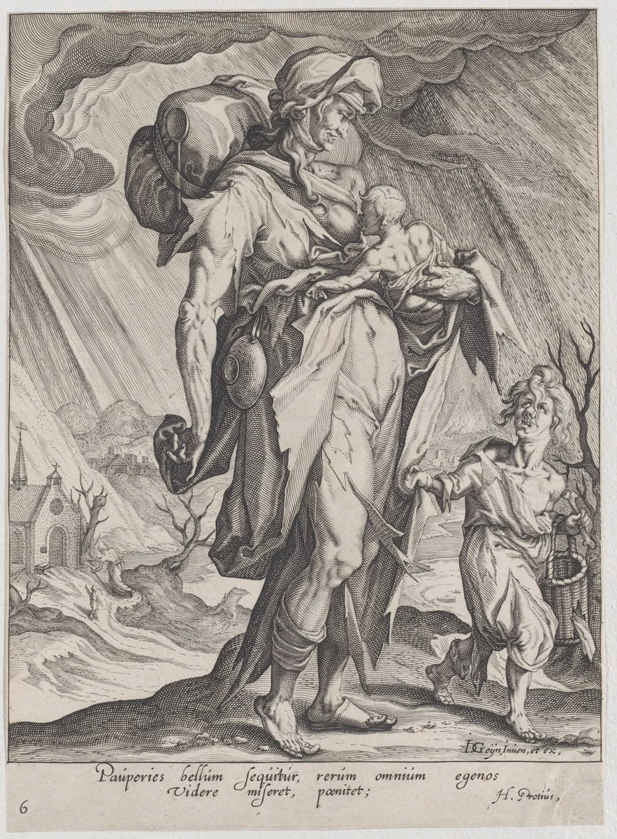 Poverty, from "Virtues and Vices" by Zacharias Dolendo, print, 1596-1597