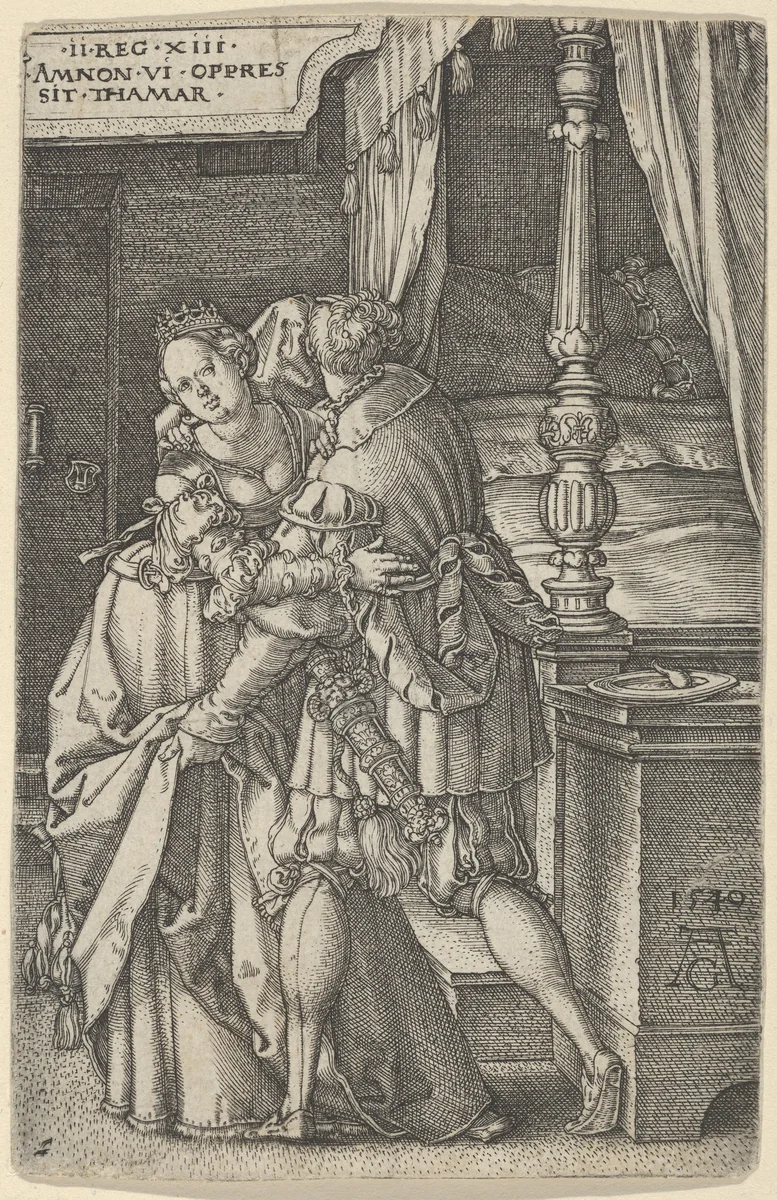 Amnon Violating Tamar by Heinrich Aldegrever, print, 1540