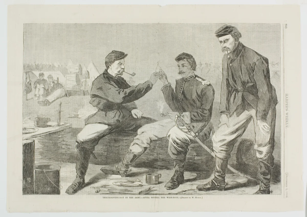Thanksgiving Day in the Army—After Dinner: The Wish Bone by Winslow Homer, print, 1864