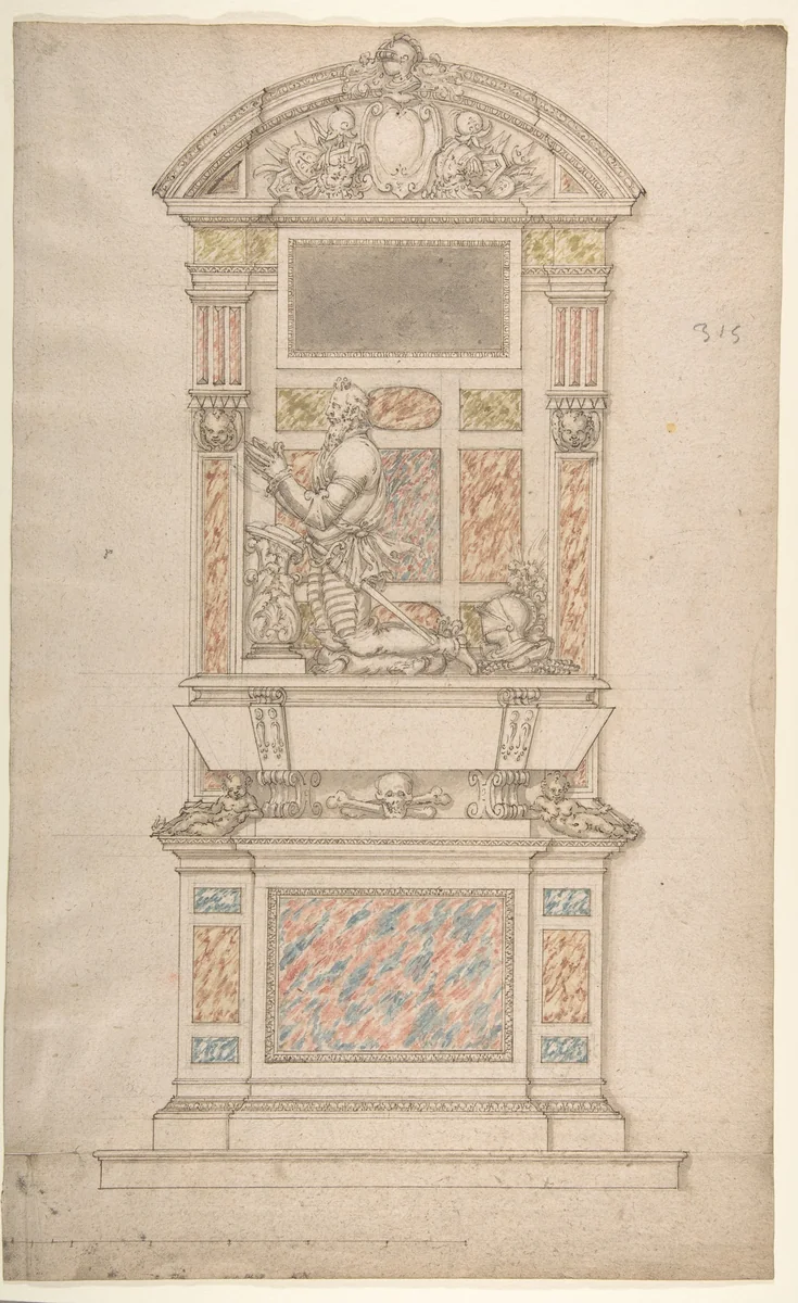 Design for a Man's Tomb by anonymous, drawing, 1500-1599