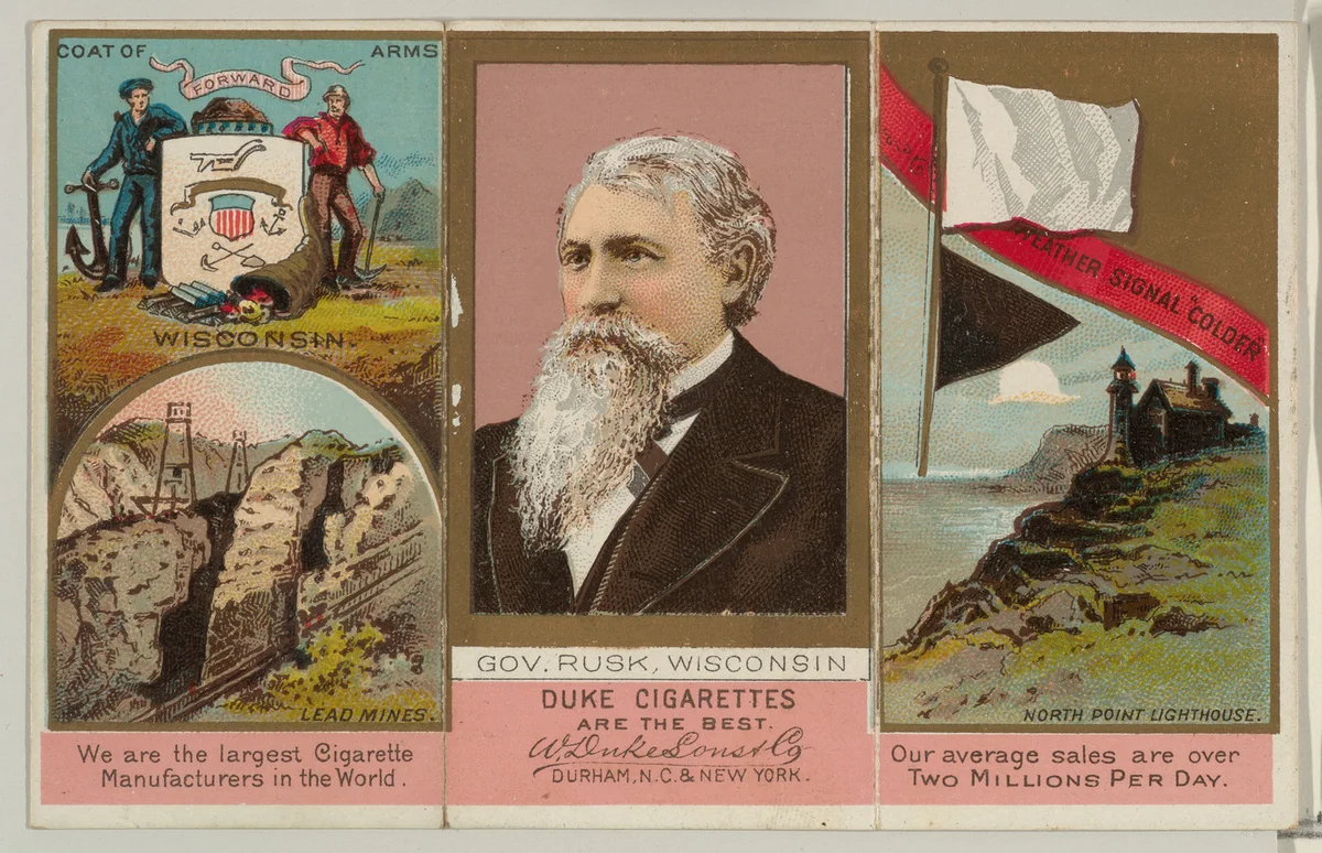 Governor Rusk, Wisconsin, from "Governors, Arms, Etc." series (N133-2), issued by Duke Sons & Co. by W. Duke, Sons & Co., print, 1885-1892