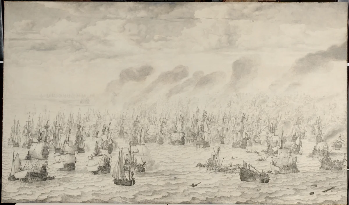 The Battle of Terheide by Willem van de Velde, painting, 1657
