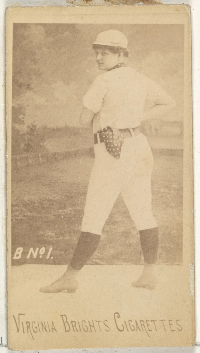 Card 1, from the Girl Baseball Players series (N48, Type 1) for Virginia Brights Cigarettes by Allen & Ginter, photograph, 1886-1888
