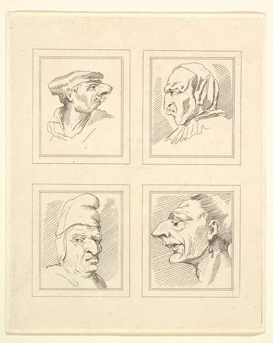 Four Heads (from Characaturas by Leonardo da Vinci, from Drawings by Wincelslaus Hollar, out of the Portland Museum) by Wenceslaus Hollar, print, 1786