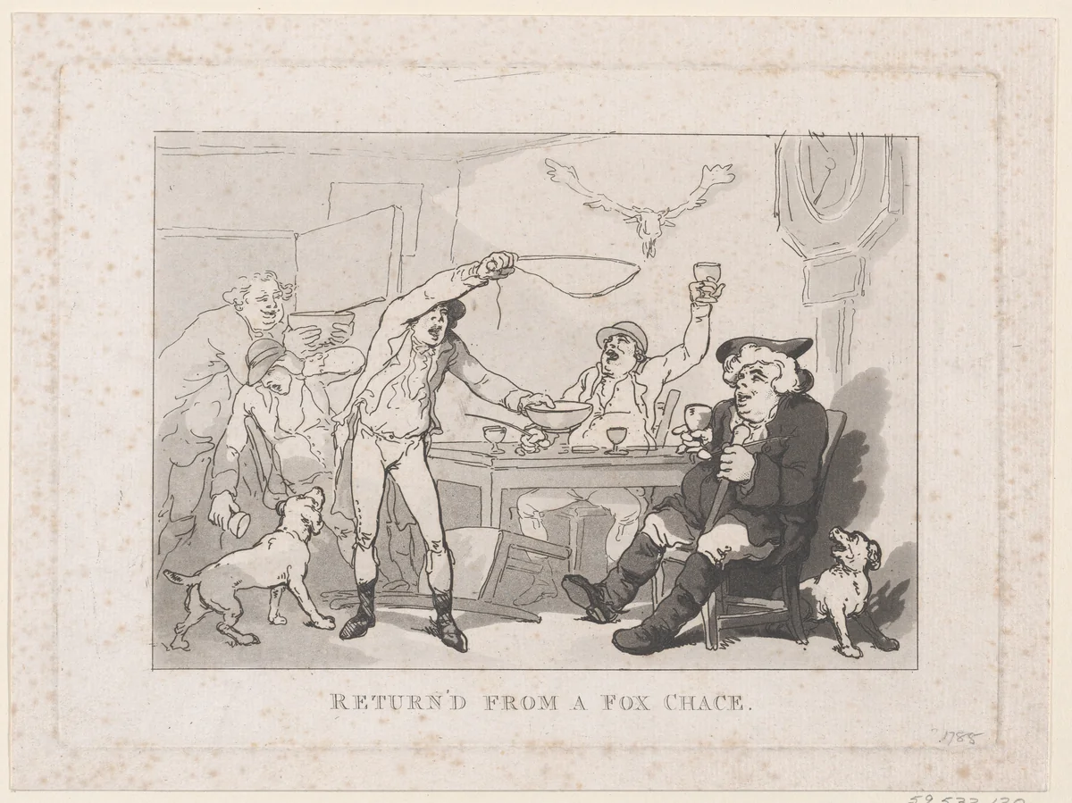 Returned from a Fox Chase by Thomas Rowlandson, print, 1787