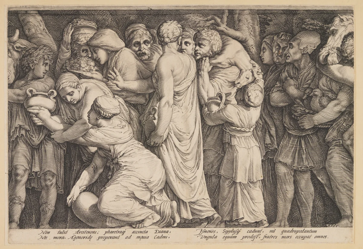 The Punishment of Niobe (Plate 7) by Jan Saenredam, print, 1594