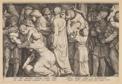 The Punishment of Niobe (Plate 7) by Jan Saenredam, print, 1594
