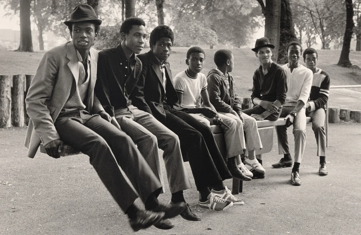 Young Men on See-Saw, Handsworth Park, Birmingham by Vanley Burke, photograph, 1984