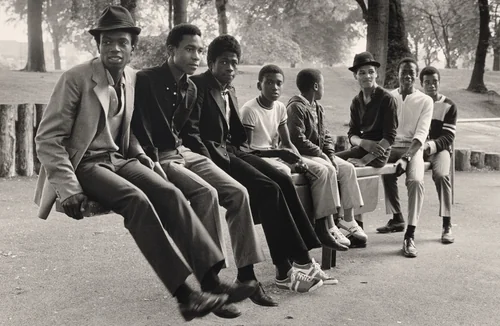 Young Men on See-Saw, Handsworth Park, Birmingham by Vanley Burke, photograph, 1984