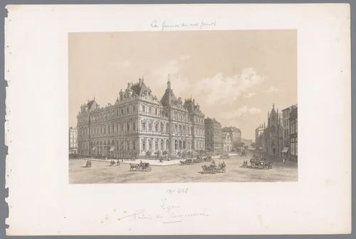 Zicht op het Palais de la Bourse in Lyon by Isodore-Laurent Deroy, print, 1861-1872
