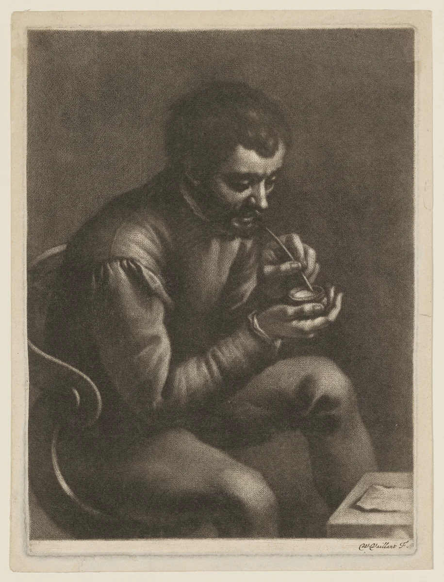 Draughtsman with an Ink-Pot and a Pen by Wallerant Vaillant, print, 1635-1677