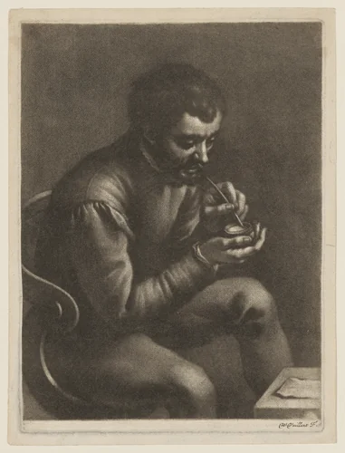 Draughtsman with an Ink-Pot and a Pen by Wallerant Vaillant, print, 1635-1677