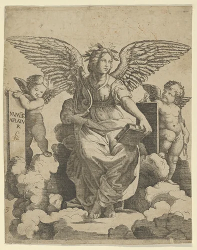Poetry personified as a winged woman by anonymous, print, 1510-1520