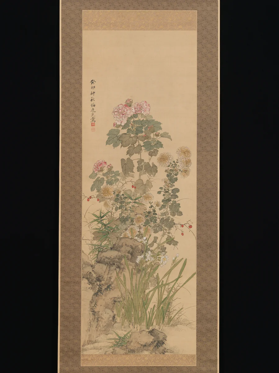 Flowers and Grasses of Autumn by Yamamoto Baiitsu (山本梅逸), painting, 1843