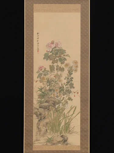 Flowers and Grasses of Autumn by Yamamoto Baiitsu (山本梅逸), painting, 1843