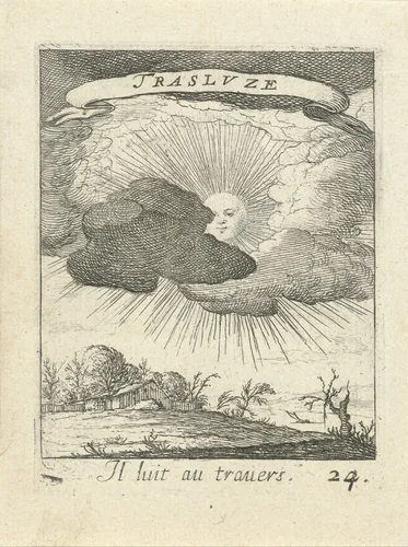 Zon achter wolken by Albert Flamen, print, 1672