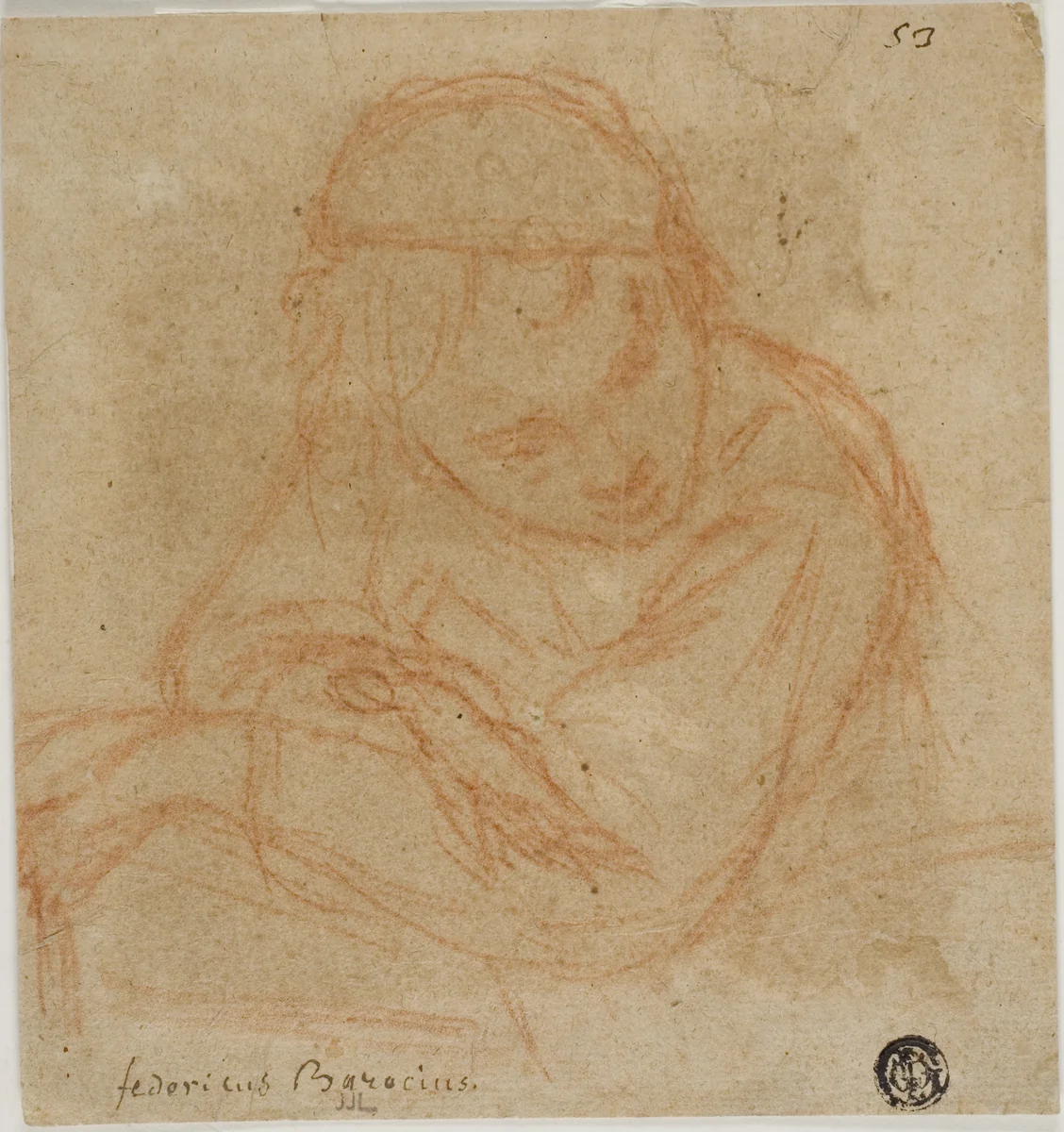 Half Length Sketch of Girl with Crossed Arms by Bartolomeo Schedoni, drawing, 1500-1599