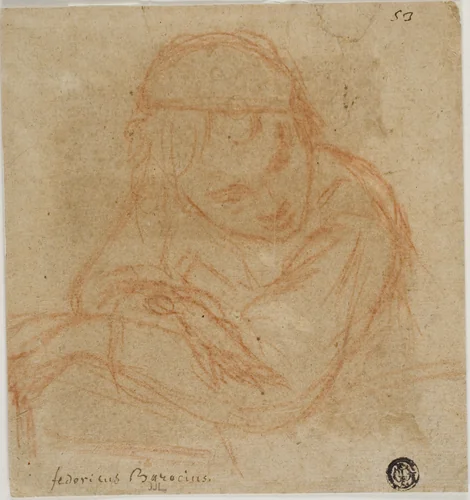 Half Length Sketch of Girl with Crossed Arms by Bartolomeo Schedoni, drawing, 1500-1599