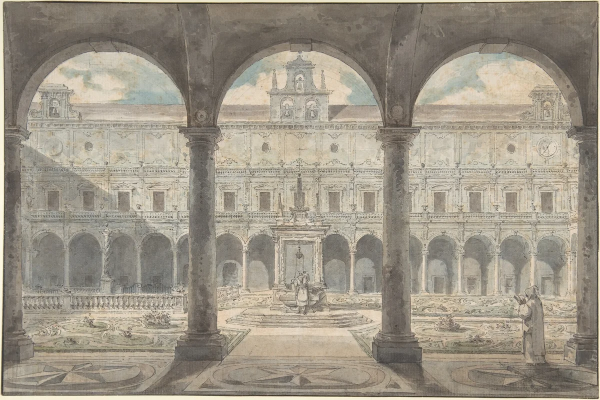 Cloister of the Certosa di San Martino, Naples by Louis Jean Desprez, drawing, 1772-1782