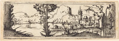 Landscape with Lake and Town by Augustin Hirschvogel, print, 1545