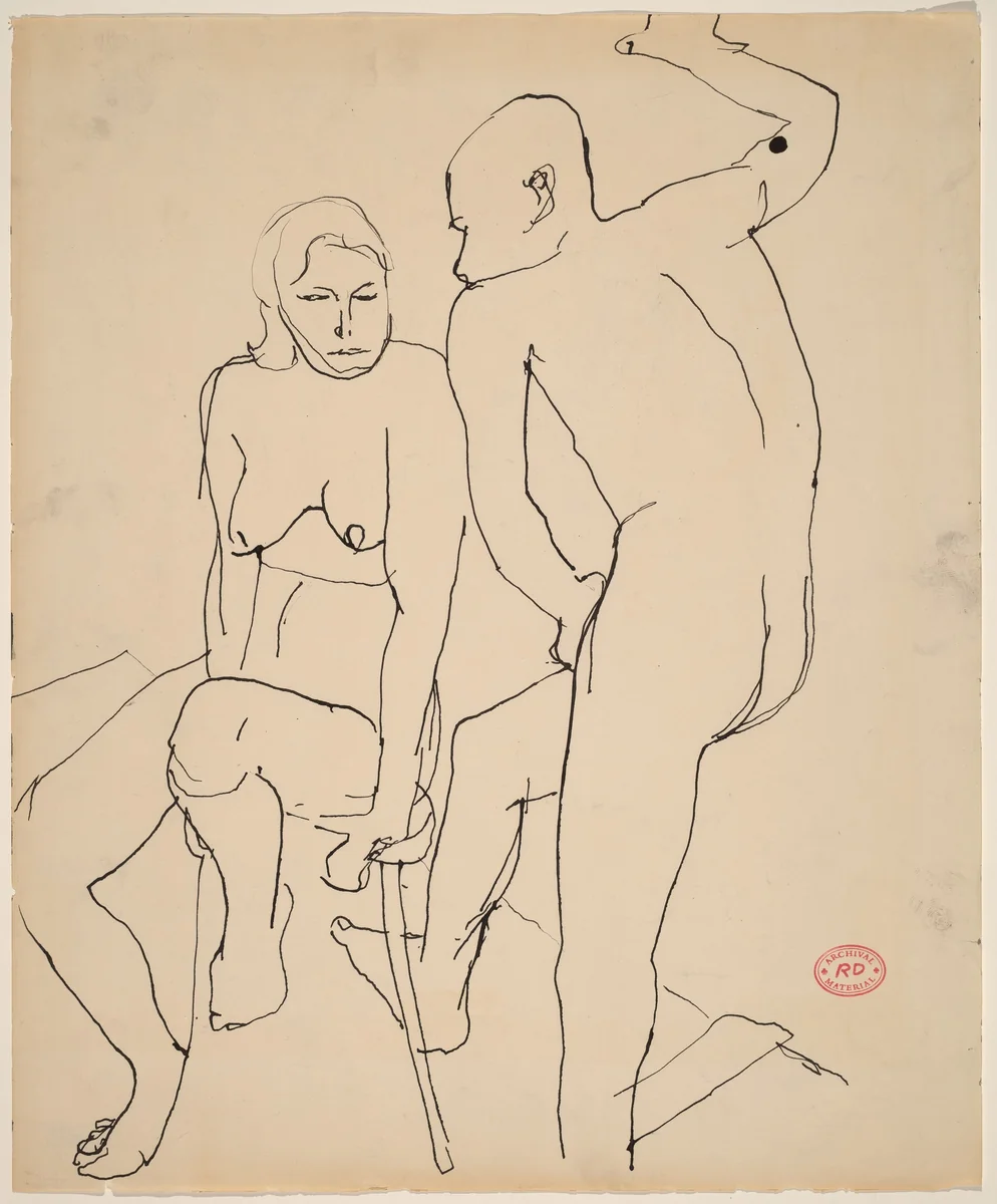 Untitled [standing male and seated female nudes] by Richard Diebenkorn, drawing, 1955-1967