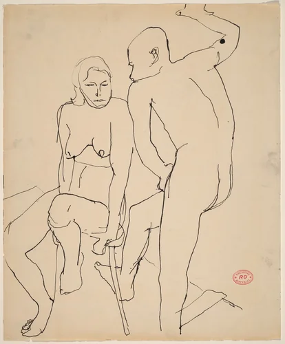 Untitled [standing male and seated female nudes] by Richard Diebenkorn, drawing, 1955-1967