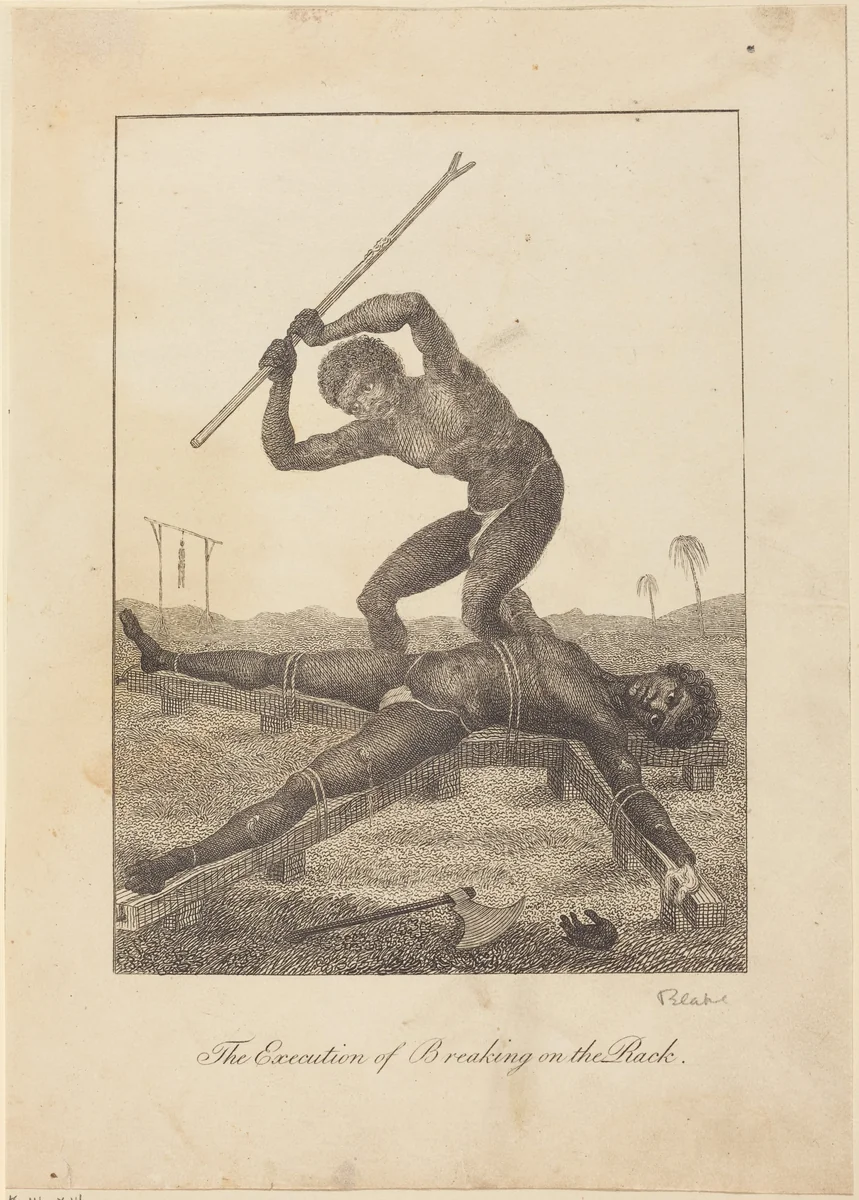 The Execution of Breaking on the Rack by William Blake; John Gabriel Stedman, print, 1793