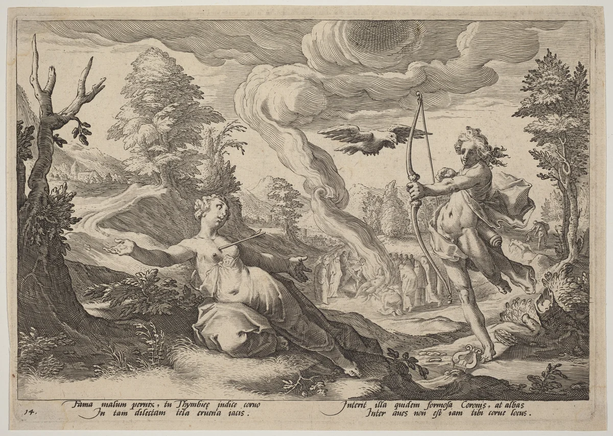 Apollo Killing Coronis by Hendrick Goltzius, print, 1595-1605