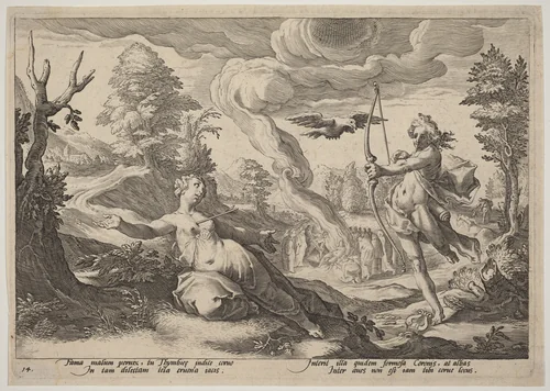 Apollo Killing Coronis by Hendrick Goltzius, print, 1595-1605