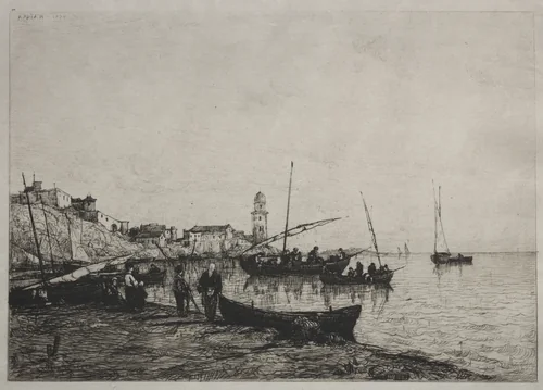 Return of the Fishing Boats at Collioure, near the Spanish Border by Adolphe Appian, print, 1878