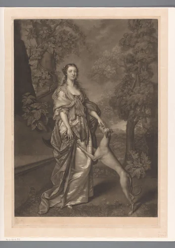 Portret van Elizabeth Gunning, hertogin van Hamilton by John Faber, print, 1734-1756