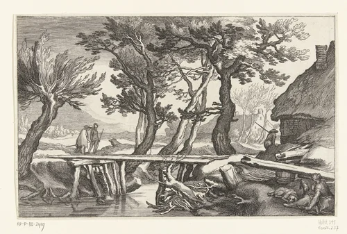 Boerderijen en bruggetje over sloot by Boëtius Adamsz. Bolswert, print, 1614
