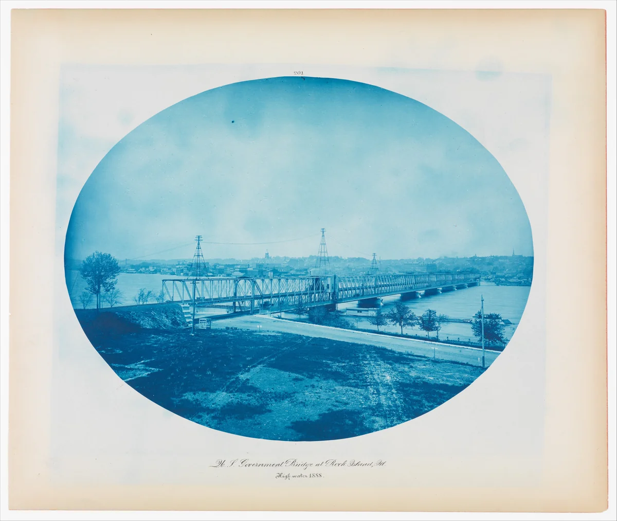 No. 201. U.S. Government Bridge at Rock Island, Illinois (High Water) by Henry P. Bosse, photograph, 1888