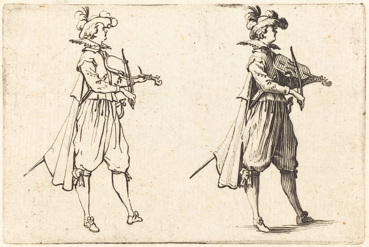 Violinist by Jacques Callot, print, 1622