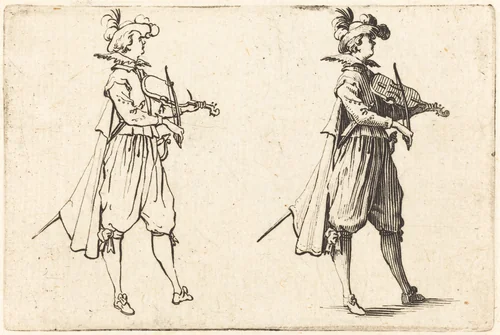 Violinist by Jacques Callot, print, 1622