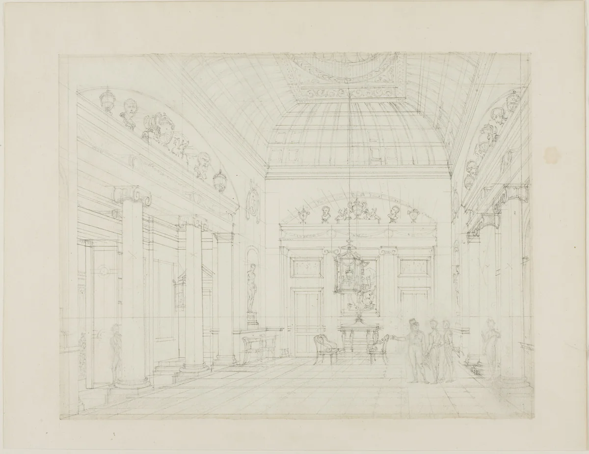 Study for The Hall, Carlton House, from Microcosm of London by Augustus Charles Pugin
Thomas Rowlandson, drawing, 1807-1808